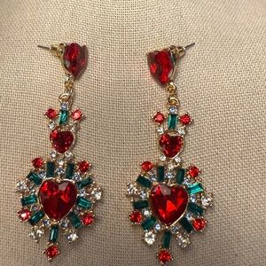 Elegant Red and Gold Heart Drop Earrings